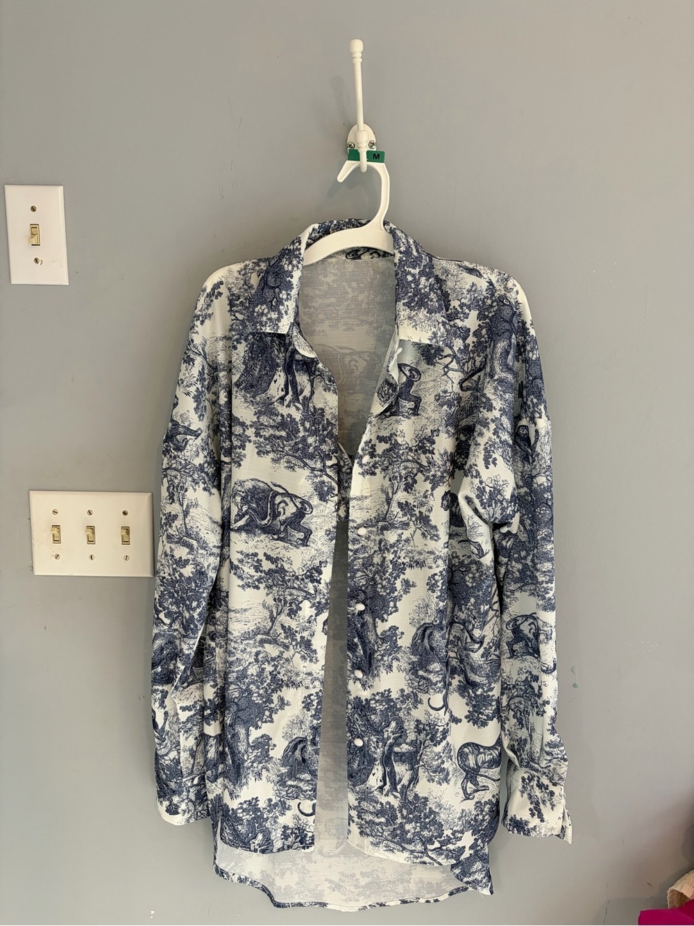 Women’s Blue and White Printed Shirt Jacket - Relaxed Button-Up